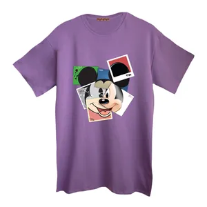 تی شرت لانگ آستین کوتاه  زنانه مدل میکی موس رنگ یاسی