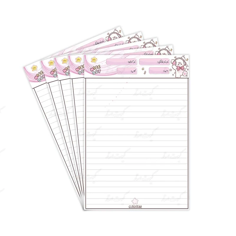 کاغذ یادداشت A4 کیوت استار مدل امتحانی طرح تدی کوچولو بسته 5 عددی