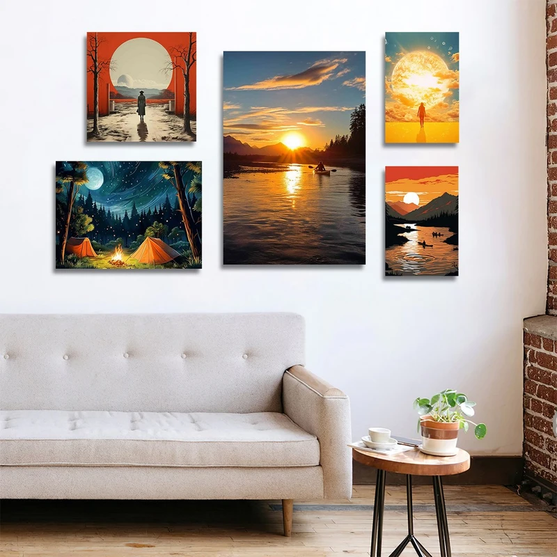 تابلو شاسی بکلیت طرح طلوع و غروب خورشید مدل SH-1133  مجموعه 5 عددی