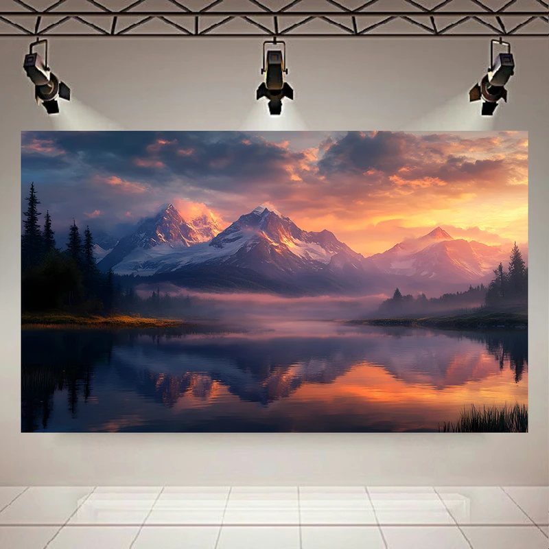 پوستر دیواری طرح کوه و دریاچه مدل غروب خورشید کد PD130880