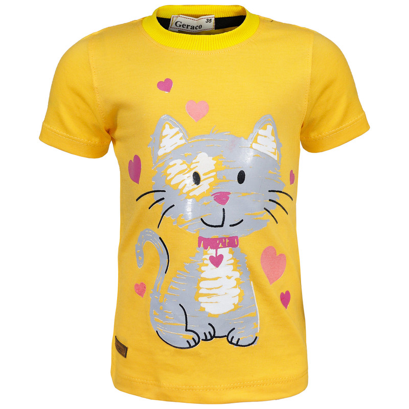 ست تی شرت و شلوار دخترانه مدل kind cat رنگ زرد