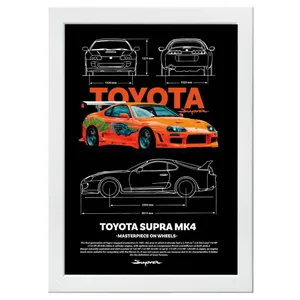 تابلو بکلیت طرح ماشین و خودرو تویوتا TOYOTA SUPRA MK4مدل W-po1561 فریم سفید