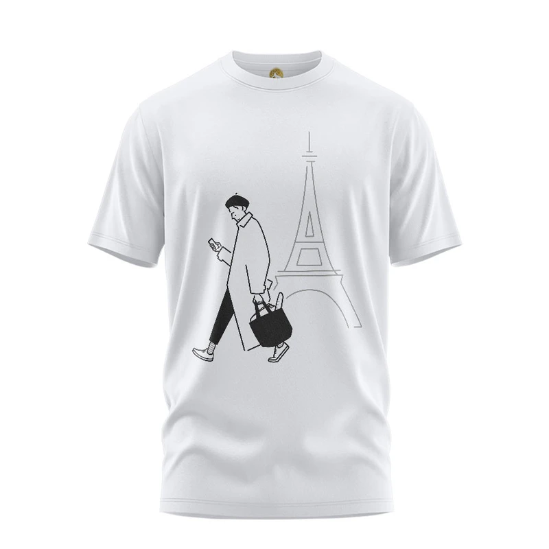 تی شرت آستین کوتاه مردانه هومرو مدل TW171 طرح مینیمال برج ایفل