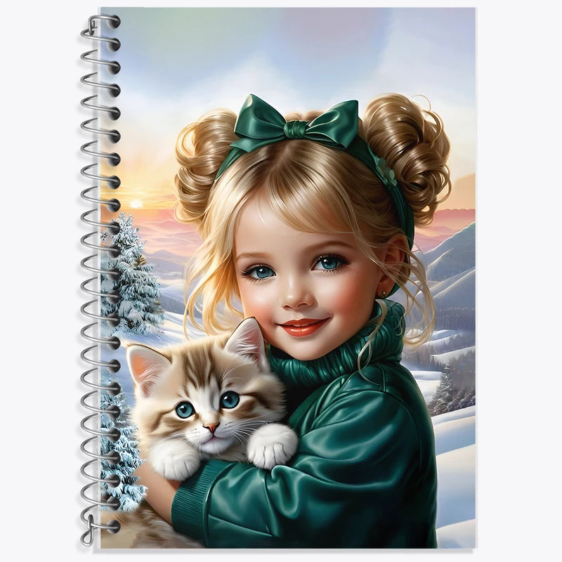 دفتر زبان 50 برگ خندالو مدل سه خط طرح دختر و گربه کیوت کد F6764