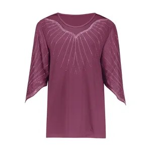 بلوز آستین سه ربع یقه گرد زنانه شاهبازان مدل مجلسی نگین دار