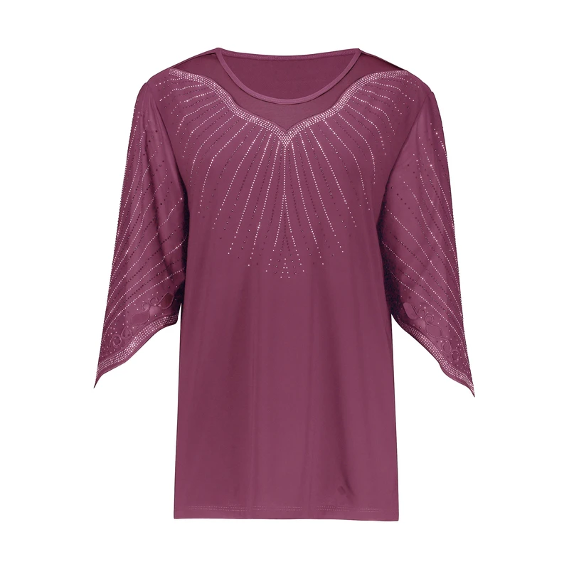 بلوز آستین سه ربع یقه گرد زنانه شاهبازان مدل مجلسی نگین دار