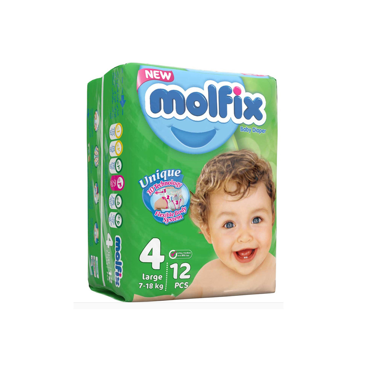 پوشک بچه مولفیکس مدل یونیک سایز 4 بسته 12 عددی مجموعه 4 عددی