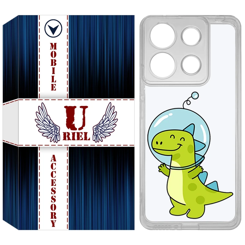 کاور یوریل مدل Clear کد 62 طرح دایناسور فضانورد مناسب برای گوشی موبایل شیائومی Redmi Note 13 4G