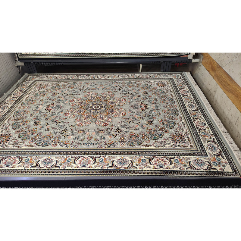 فرش ماشینی فرش مشهد مدل ستاره زمینه طوسی