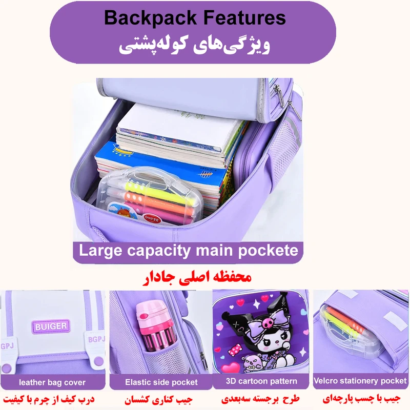 عکس شماره 3 : کوله پشتی مدرسه تاوشنگ طرح کرومی مدل 5059