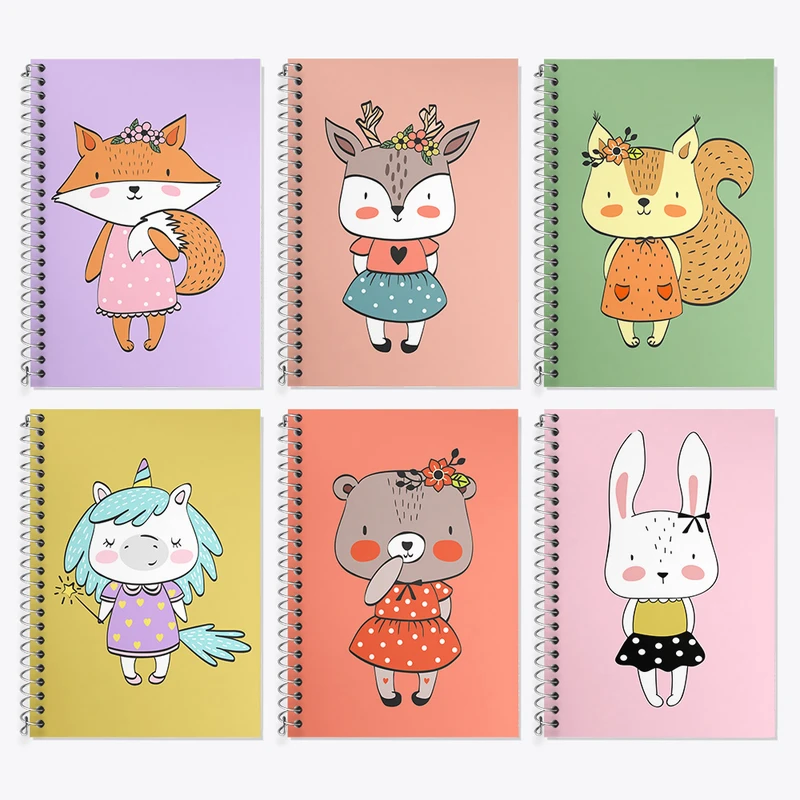 دفتر زبان 50 برگ خندالو مدل دو خط طرح حیوانات بامزه کد 135 مجموعه 6 عددی