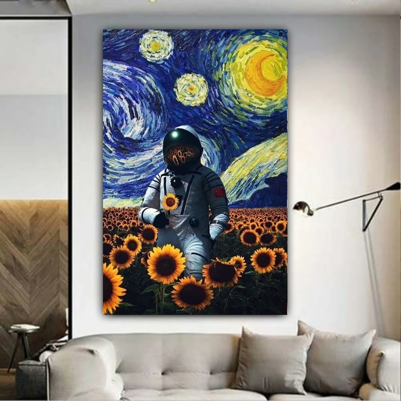 پوستر طرح نقاشی ونگوگ و فضانورد کد FP104537