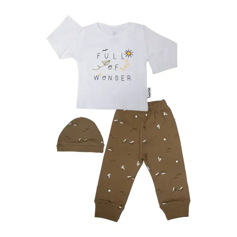 ست 3 تکه لباس نوزادی آدمک مدل موشک کد 110035رنگ زیتونی