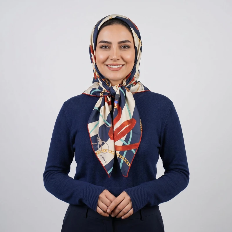 روسری زنانه آنالیا مدل ابریشم توییل دور دست دوز کد 2958