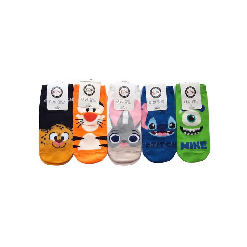 جوراب دخترانه مدل پلنگ مهربان و حيوانات جنگل مجموعه 5 عددي
