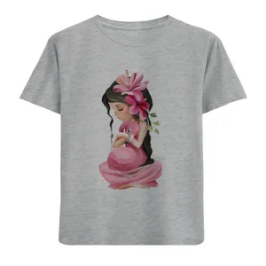 تی شرت آستین کوتاه دخترانه مدل دخترک وفلامینگو D110