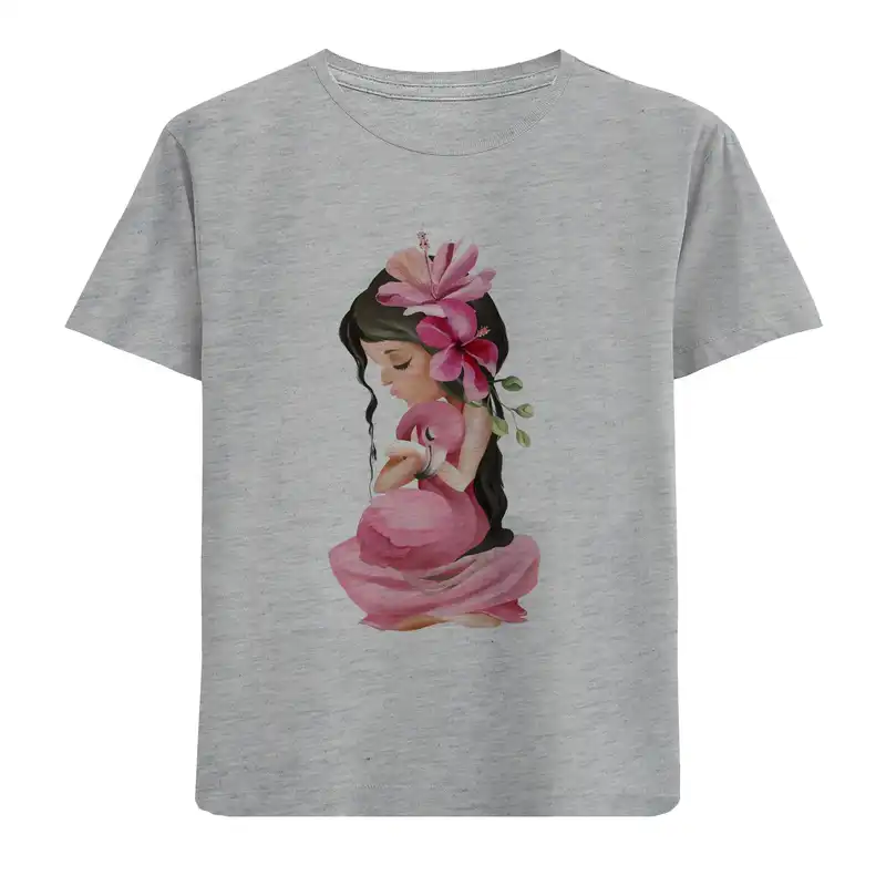 تی شرت آستین کوتاه بچگانه مدل دخترتل لیلیومی D110