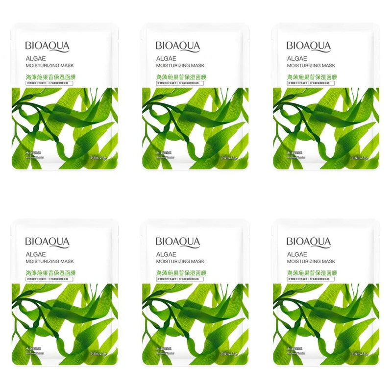 ماسک صورت بی آکوا مدل جلبک مناسب برای انواع پوست وزن 25 گرم بسته 6 عددی