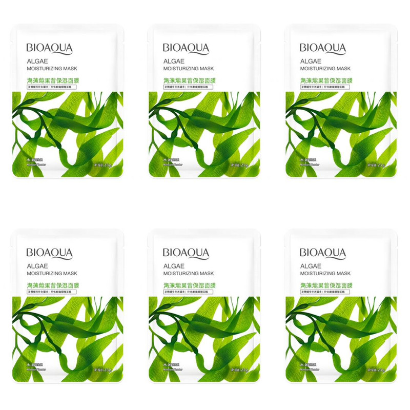 ماسک صورت بی آکوا مدل جلبک مناسب برای انواع پوست وزن 25 گرم بسته 6 عددی