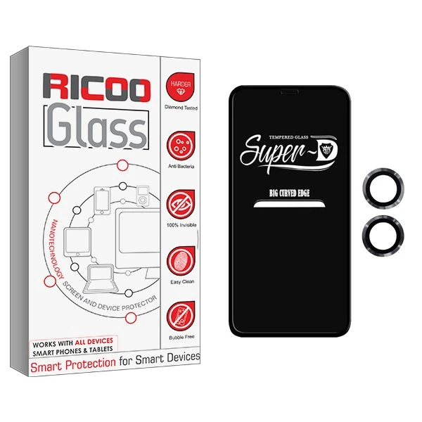 محافظ صفحه نمایش ریکو مدل RiC2 SuperD مناسب برای گوشی موبایل اپل iPhone 11  به همراه محافظ لنز گوشی