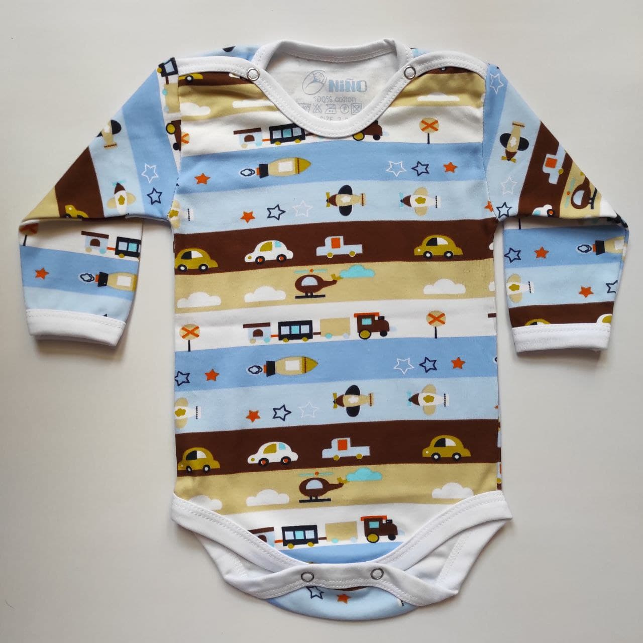 بادی آستین بلند نوزادی نینو طرح ماشین