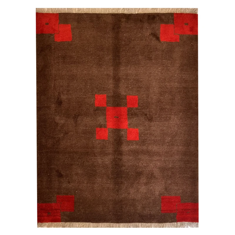  گبه دستبافت قشقایی سه متری کد NKP.RJ0014 زمینه قهوه ای