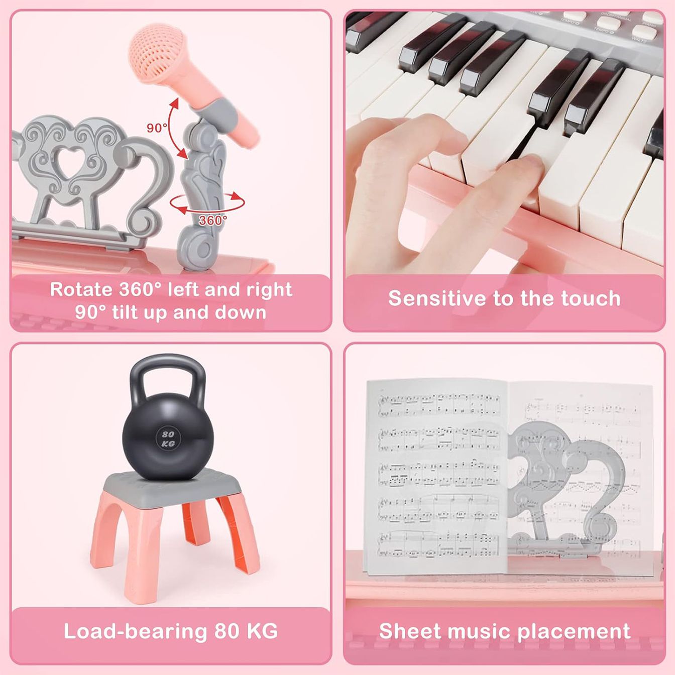 اسباب بازی موزیکال مدل پیانو پایه دار و میکروفون کد 32828 -  - 8
