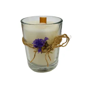 شمع لیوانی مدل کنفی با فیتیله چوبی