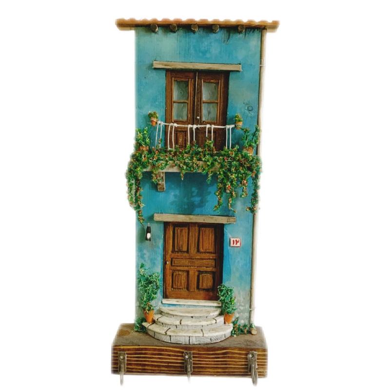 جاکلیدی دیواری چوبی طرح خانه مدیترانه‌ای کد MB1404.25