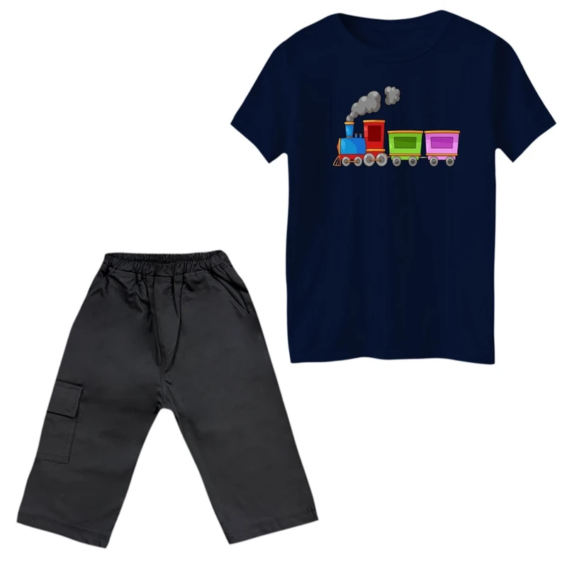 ست تی‌شرت و شلوارک پسرانه مدل قطار کد 3