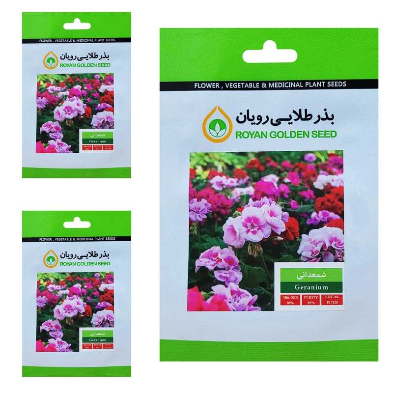 بذر گل شمعدانی بذر طلایی رویان کد BZT-157 مجموعه 3 عددی