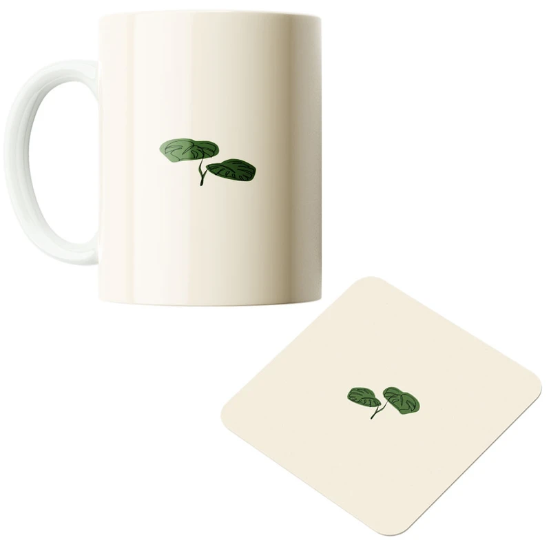 ماگ پادآفرین مدل برگ کد 357 به همراه زیر لیوانی 