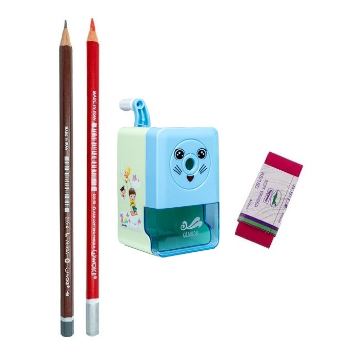 تراش رومیزی مدل QLM836 به همراه مداد و پاک کن مجموعه 4 عددی