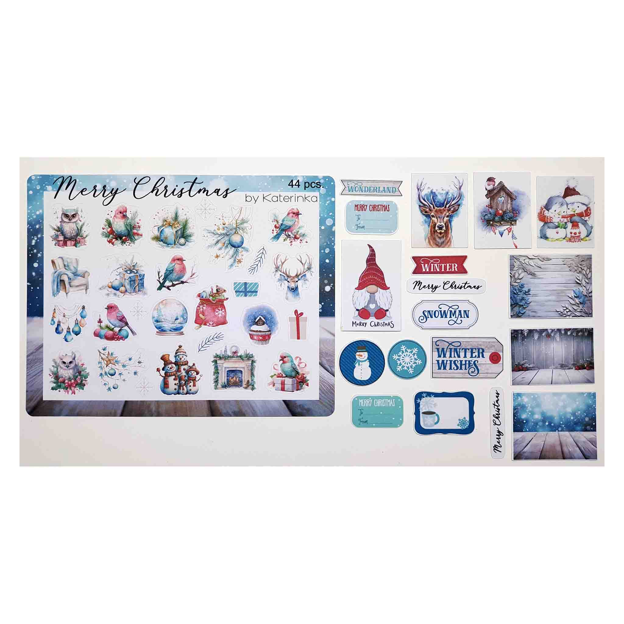 برچسب کاترینکا طرح برش خورده بولت ژورنال و اسکرپ بوک مدل Merry Christmas بسته 44 عددی