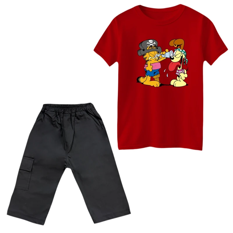 ست تی‌شرت و شلوارک پسرانه مدل گارفیلد کد 8 رنگ قرمز