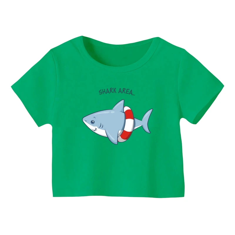 کراپ‌ تی‌شرت آستین کوتاه زنانه مدل کوسه کد ۴