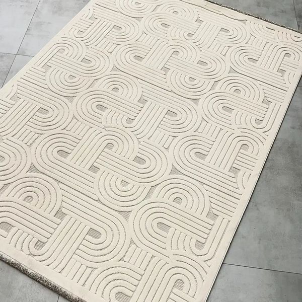 فرش ماشینی 420 شانه زمینه کرم حاشیه کرم مدل پینترستی و مراکشی کد 5104