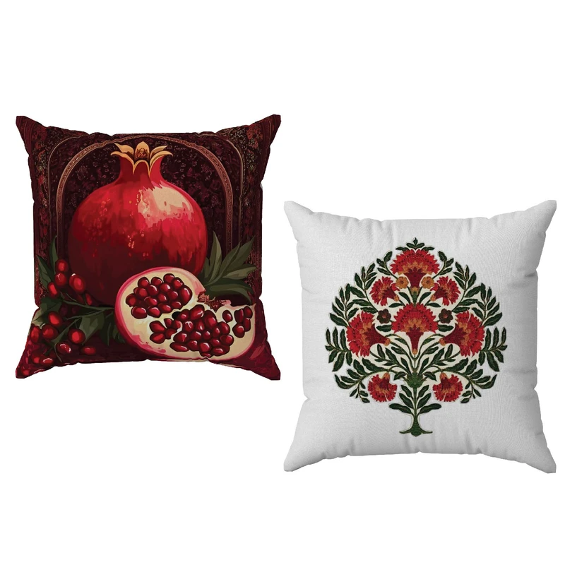 کاور کوسن طرح انار لاکی و درخت انار کد MC232  سایز 45*45 سانتی متر مجموعه 2 عددی