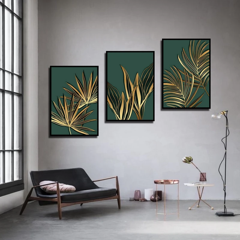 تابلو بکلیت طرح نقاشی برگ مدل شاین اکلیلی B-3150 مجموعه 3 عددی