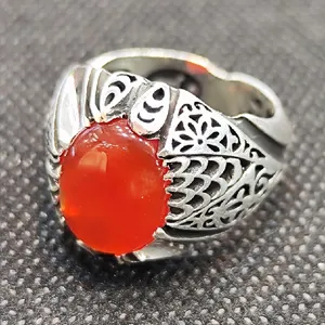 انگشتر نقره مردانه مدل سنگ عقیق یمانی کد 47