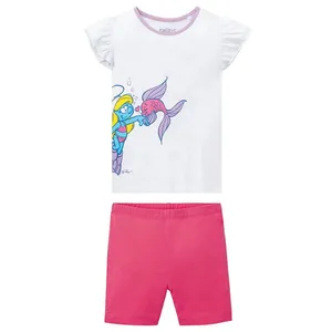 ست تی شرت آستین کوتاه و شلوارک دخترانه مدل اسمورف ها کد 8806819