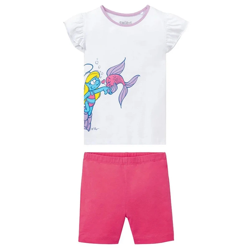 ست تی شرت آستین کوتاه و شلوارک دخترانه مدل اسمورف ها کد 8806819