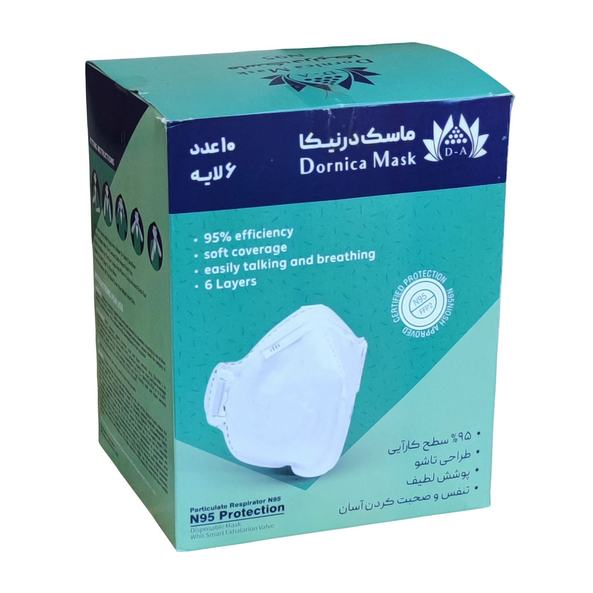 ماسک تنفسی درنیکا مدل N95 شش لایه بسته 10 عددی