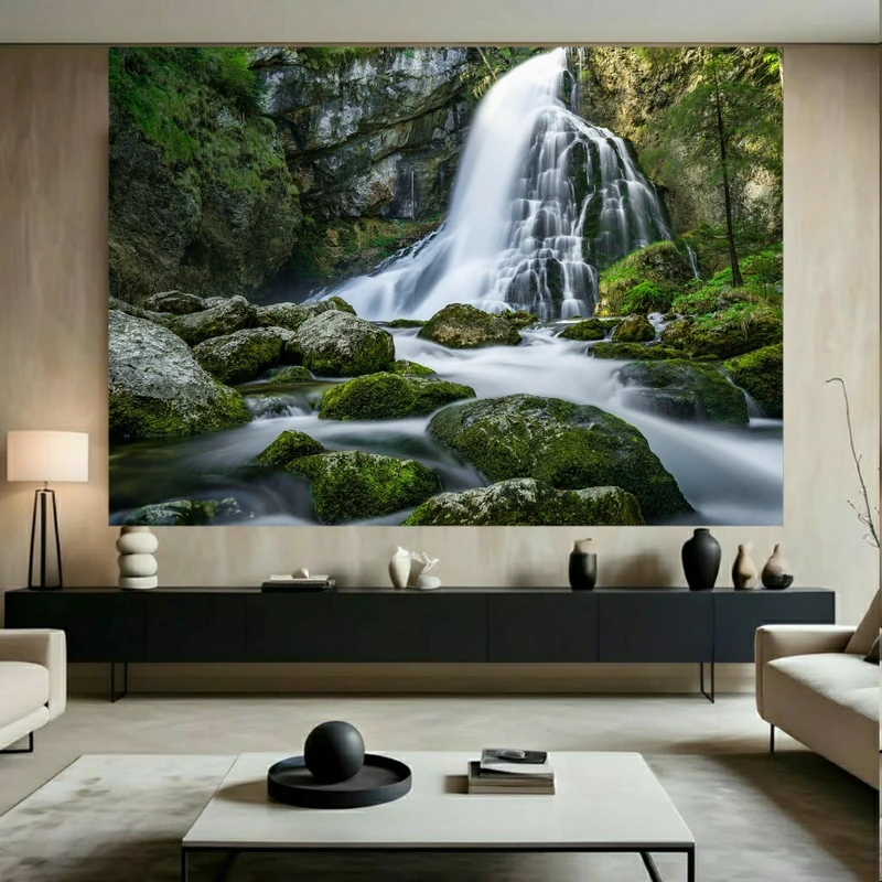 تابلو بوم طرح آبشار مدل طبیعت سرسبز کد BK24256