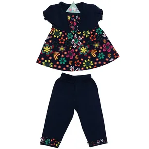 ست تونیک و شلوار نوزادی مدل گل رنگ سرمه ای