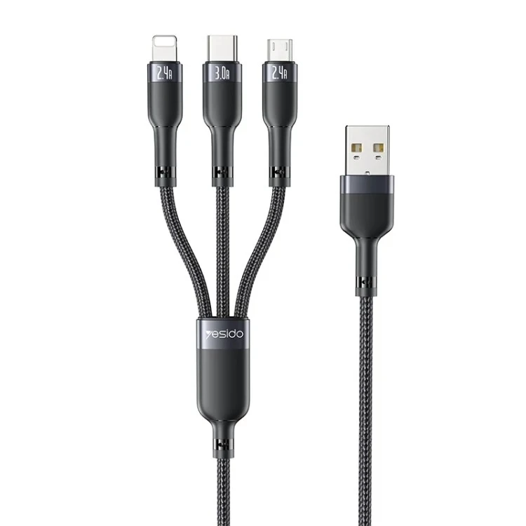 کابل تبدیل USB به USB-C/microUSB/لایتنینگ یسیدو مدل CA91 طول 1.2 متر