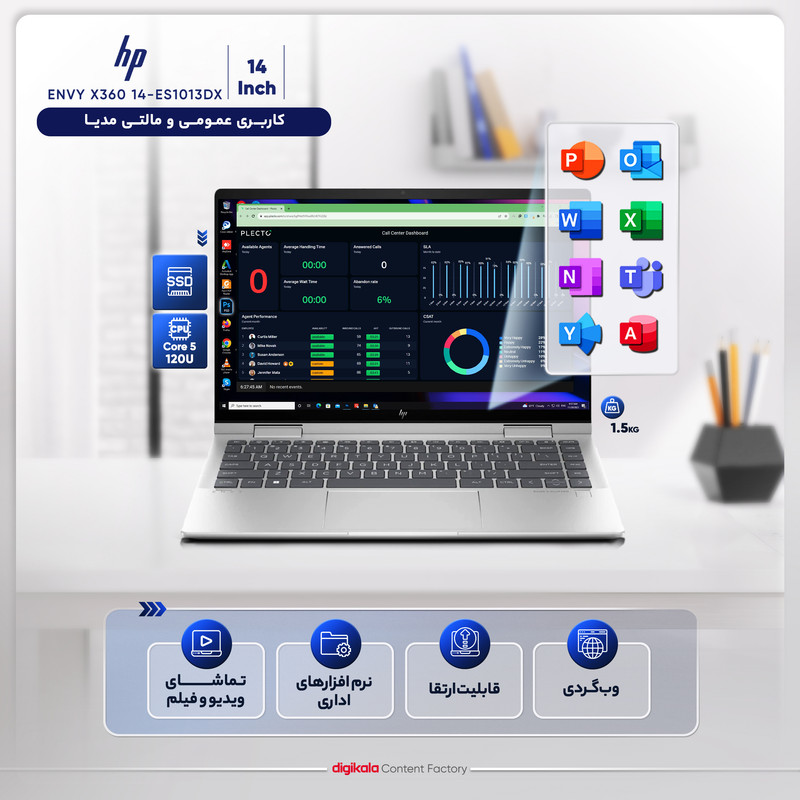 لپ تاپ 14 اینچی اچ پی مدل ENVY X360 14-ES1013DX-Core 5 120U-8GB DDR4-512SSD-W-Touch لپ تاپ 14 اینچی اچ پی مدل ENVY X360 14-ES1013DX-Core 5 120U-8GB DDR4-512SSD-W-Touch