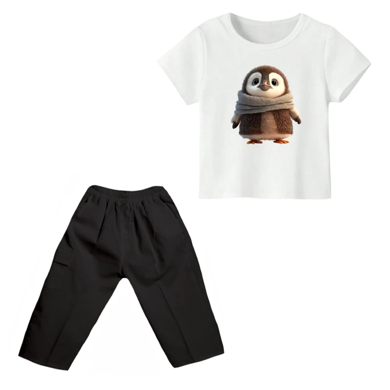 ست تی شرت و شلوارک پسرانه مدل پنگوئن کد ۱۱