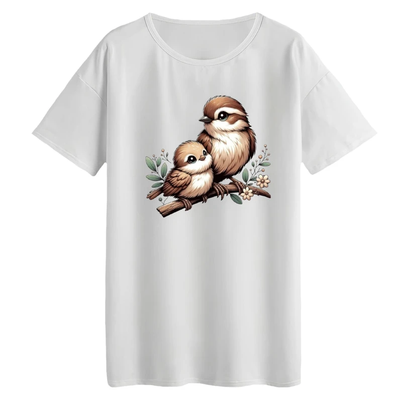 تی‌شرت لانگ آستین کوتاه زنانه مدل پرنده ها کد 01