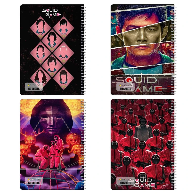 دفتر نقاشي 50 برگ کارنيکا طرح بازی مرکب Squid Game کد 69655 مجموعه 4 عددی